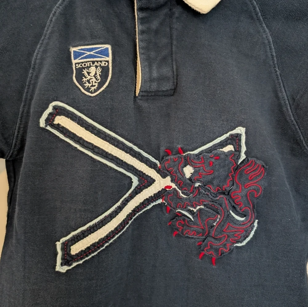SCOTLAND Sewn Saltire & Lion Rampant Navy Blue Rugby Nations Shirt Boys S/M